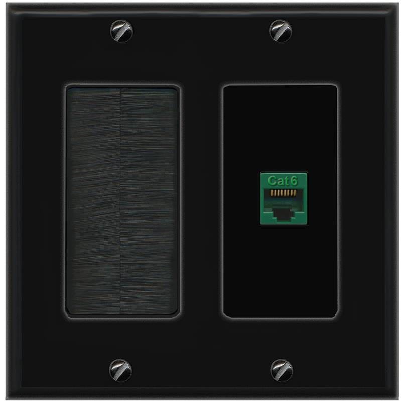 RiteAV CAT6-GREEN Wall Plate with Brush [Black]
