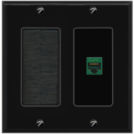 RiteAV CAT6-GREEN Wall Plate with Brush [Black]