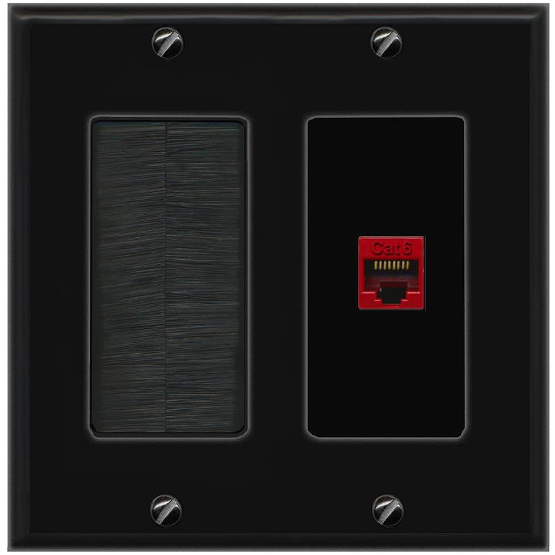 RiteAV CAT6-RED Wall Plate with Brush [Black]