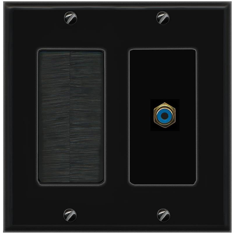 RiteAV RCA-BLUE Wall Plate with Brush [Black]