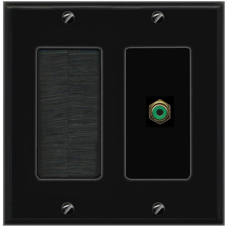 RiteAV RCA-GREEN Wall Plate with Brush [Black]