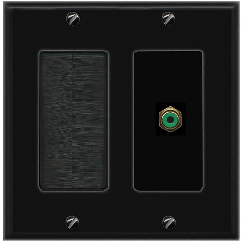 RiteAV RCA-GREEN Wall Plate with Brush [Black]