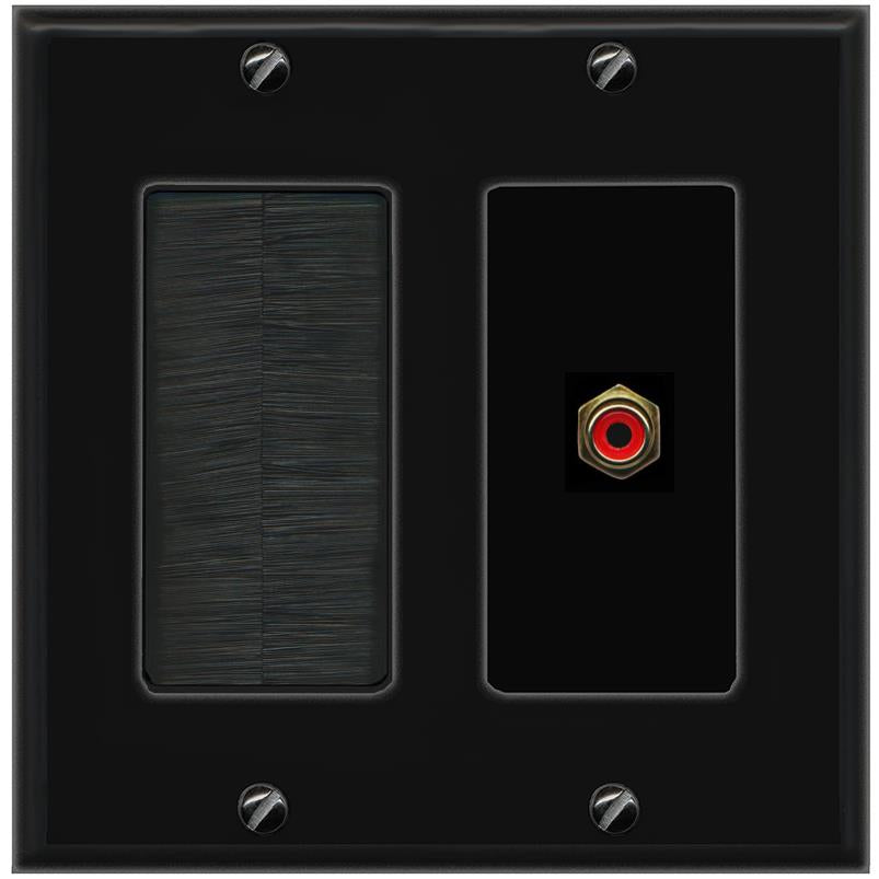 RiteAV RCA-RED Wall Plate with Brush [Black]