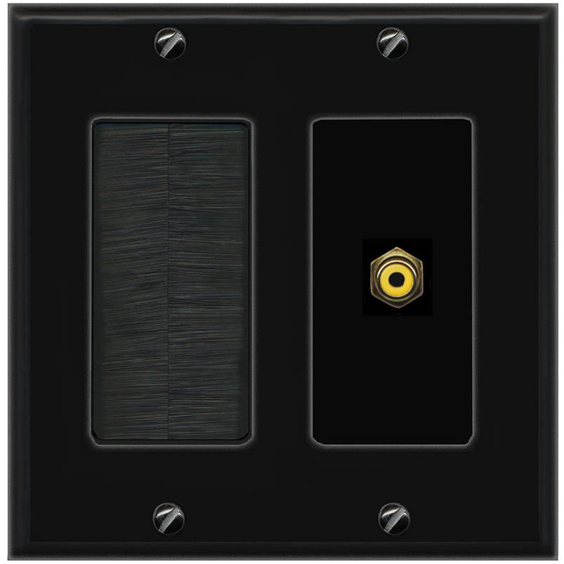 RiteAV RCA-YELLOW Wall Plate with Brush [Black]