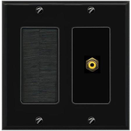 RiteAV RCA-YELLOW Wall Plate with Brush [Black]