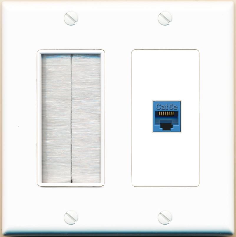 RiteAV CAT5E-BLUE Wall Plate with Brush [White]