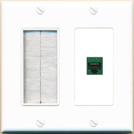 RiteAV CAT5E-GREEN Wall Plate with Brush [White]