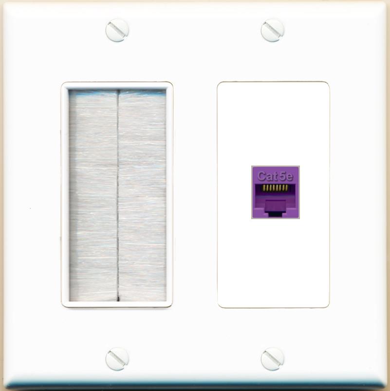 RiteAV CAT5E-PURPLE Wall Plate with Brush [White]