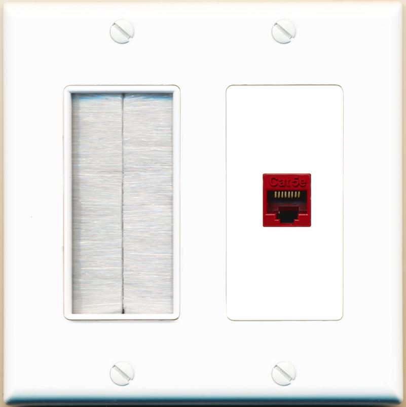 RiteAV CAT5E-RED Wall Plate with Brush [White]