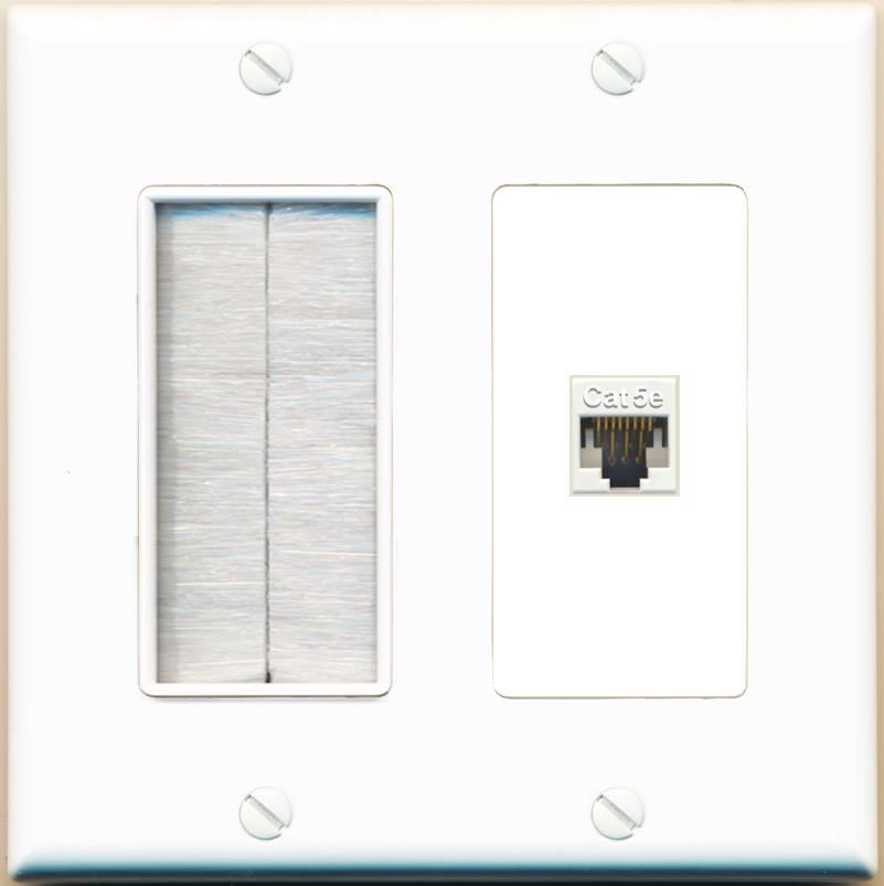 RiteAV CAT5E-WHITE Wall Plate with Brush [White]