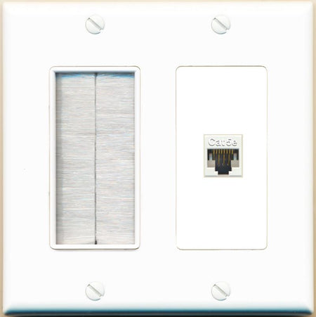 RiteAV CAT5E-WHITE Wall Plate with Brush [White]