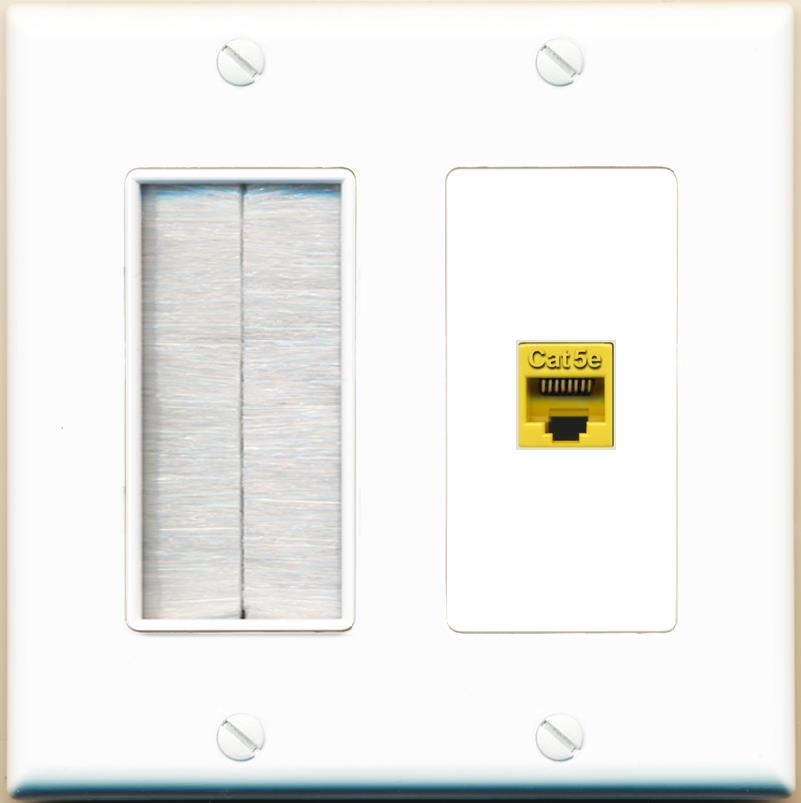 RiteAV CAT5E-YELLOW Wall Plate with Brush [White]
