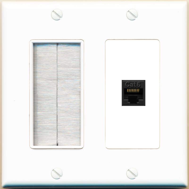 RiteAV CAT6-BLACK Wall Plate with Brush [White]