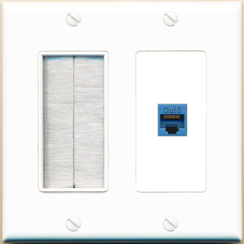 RiteAV CAT6-BLUE Wall Plate with Brush [White]