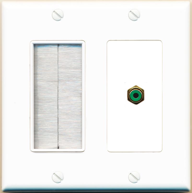 RiteAV RCA-GREEN Wall Plate with Brush [White]