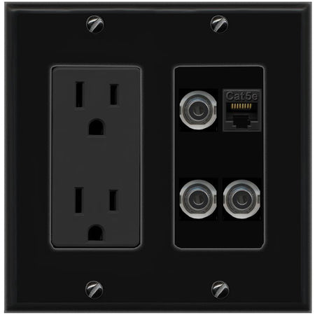 3 3.5mm CAT5E Wall Plate [Black]