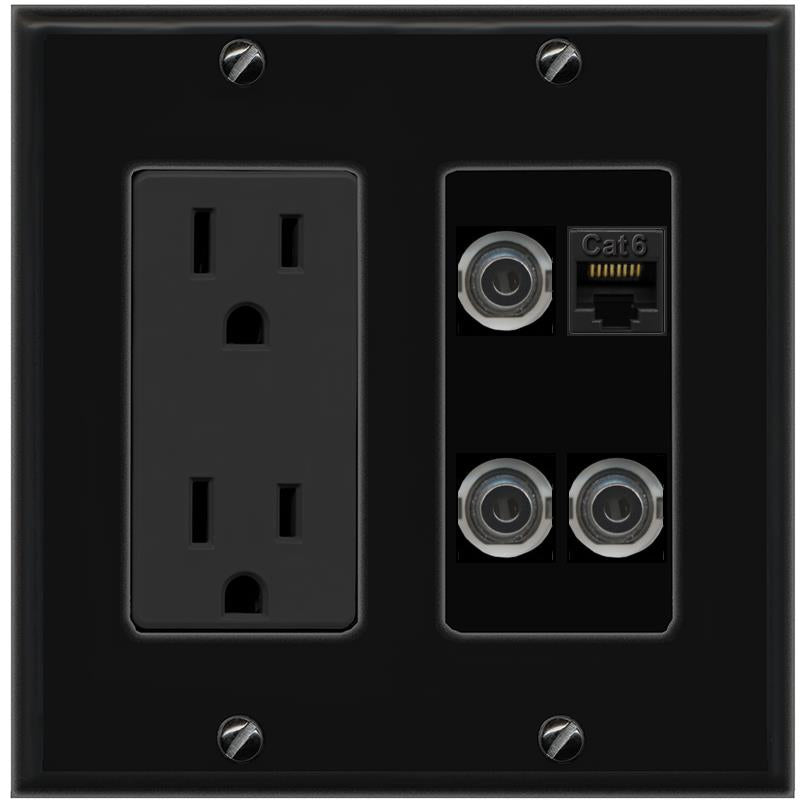 3 3.5mm CAT6 Wall Plate [Black]