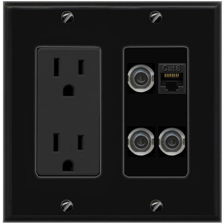 3 3.5mm CAT6 Wall Plate [Black]