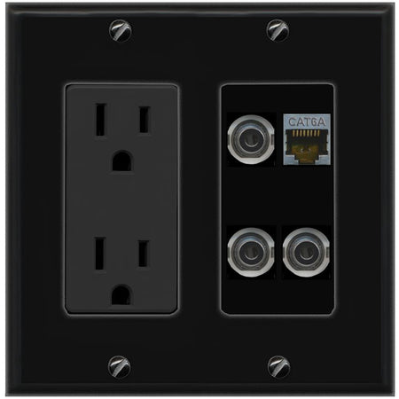 3 3.5mm CAT6A Wall Plate [Black]
