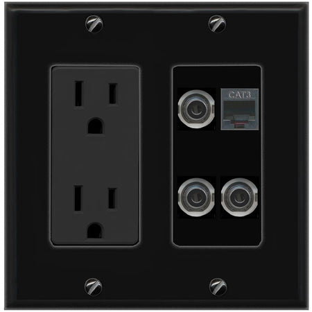 3 3.5mm PHONE Wall Plate [Black]