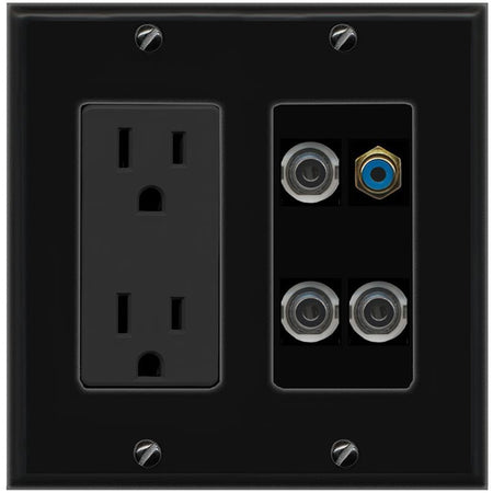 3 3.5mm RCA-BLUE Wall Plate [Black]