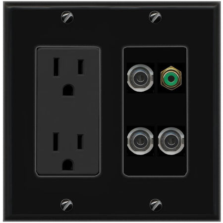 3 3.5mm RCA-GREEN Wall Plate [Black]