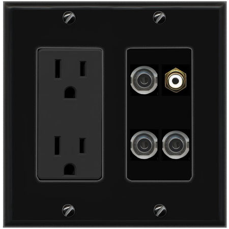 3 3.5mm RCA-WHITE Wall Plate [Black]