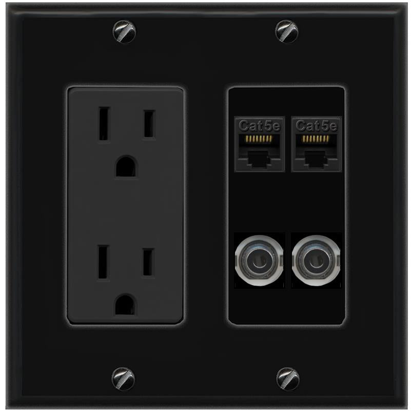 2 3.5mm 2 CAT5E Wall Plate [Black]
