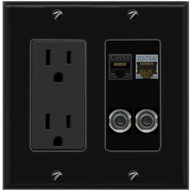 2 3.5mm CAT5E CAT6A Wall Plate [Black]