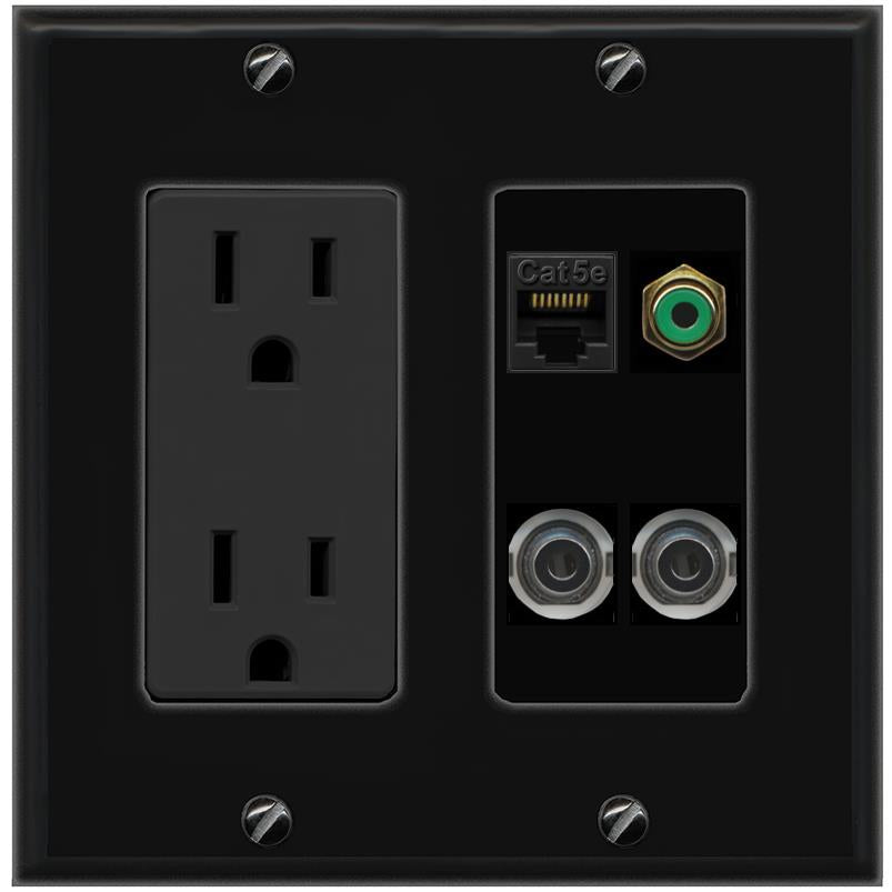 2 3.5mm CAT5E RCA-GREEN Wall Plate [Black]