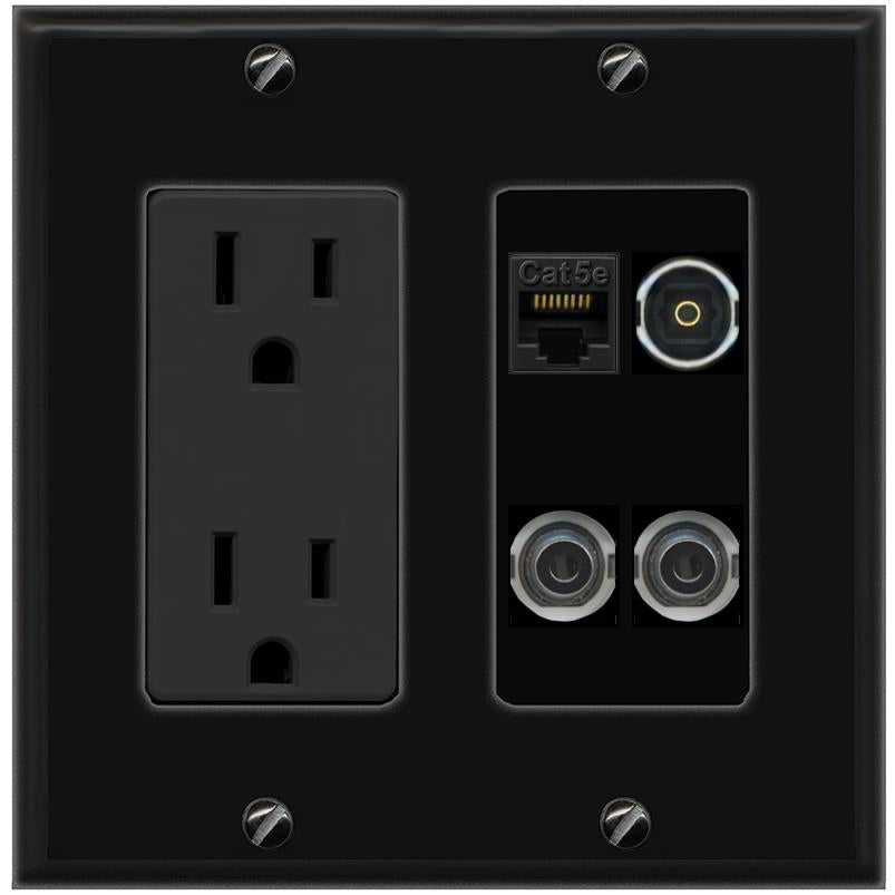 2 3.5mm CAT5E TOSLINK Wall Plate [Black]