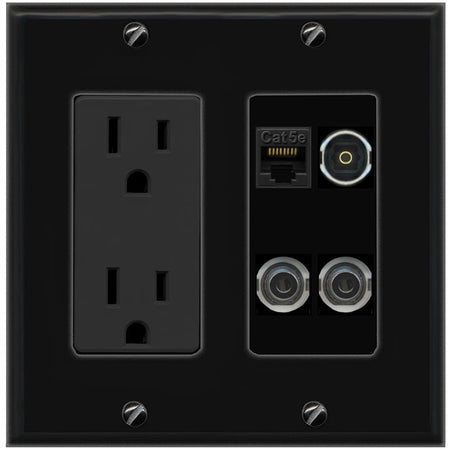 2 3.5mm CAT5E TOSLINK Wall Plate [Black]