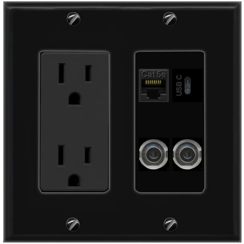 2 3.5mm CAT5E USBC Wall Plate [Black]