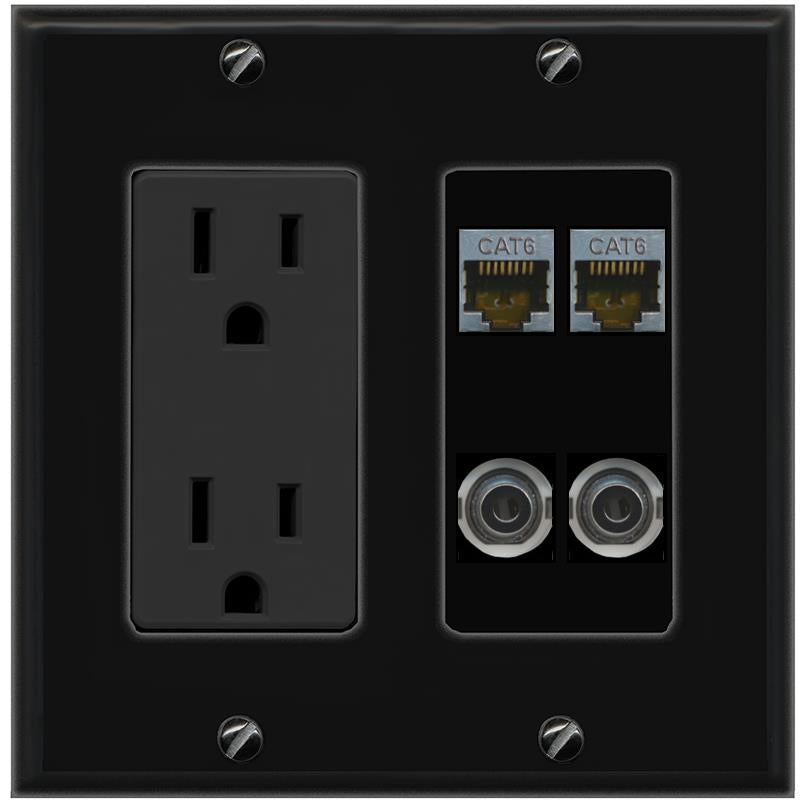 2 3.5mm 2 CAT6-SHIELDED Wall Plate [Black]