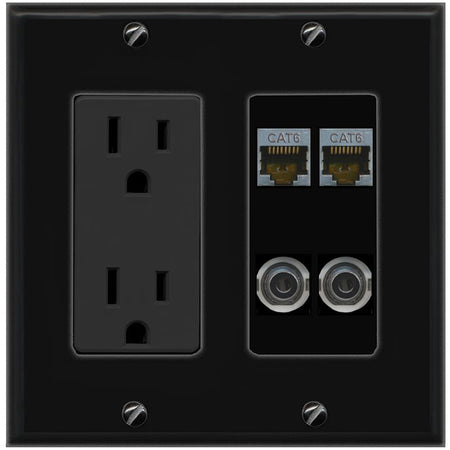2 3.5mm 2 CAT6-SHIELDED Wall Plate [Black]