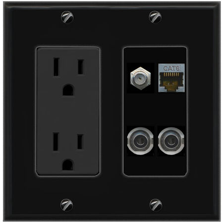 2 3.5mm CAT6-SHIELDED COAX Wall Plate [Black]