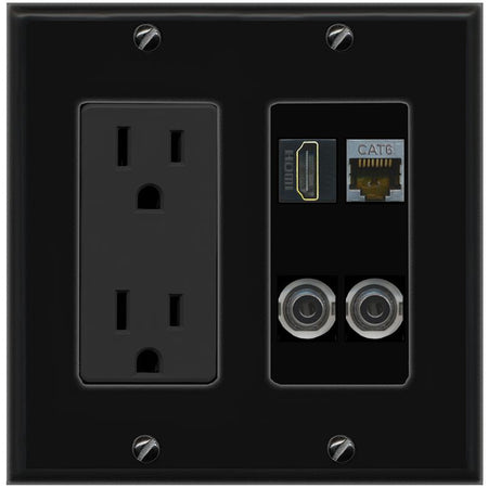 2 3.5mm CAT6-SHIELDED HDMI Wall Plate [Black]