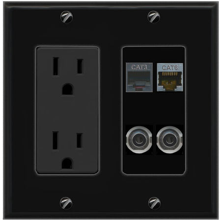 2 3.5mm CAT6-SHIELDED PHONE Wall Plate [Black]