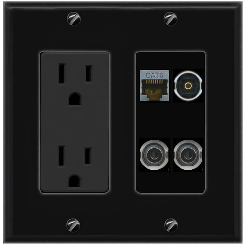 2 3.5mm CAT6-SHIELDED TOSLINK Wall Plate [Black]