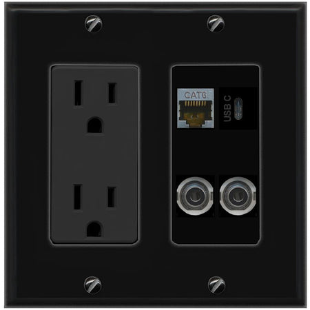 2 3.5mm CAT6-SHIELDED USBC Wall Plate [Black]