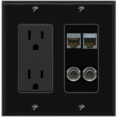2 3.5mm CAT6A CAT7 Wall Plate [Black]