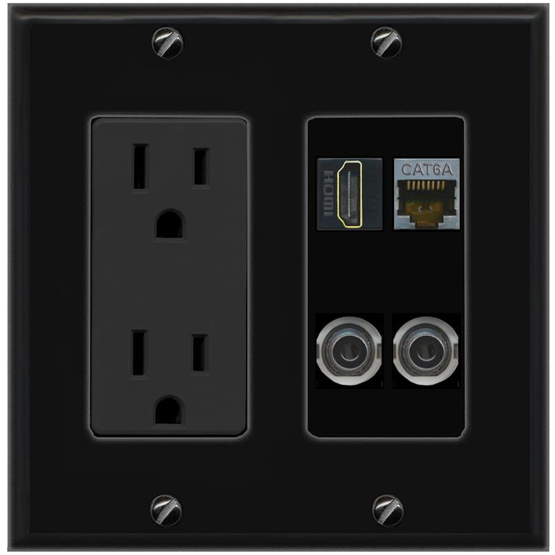 2 3.5mm CAT6A HDMI Wall Plate [Black]