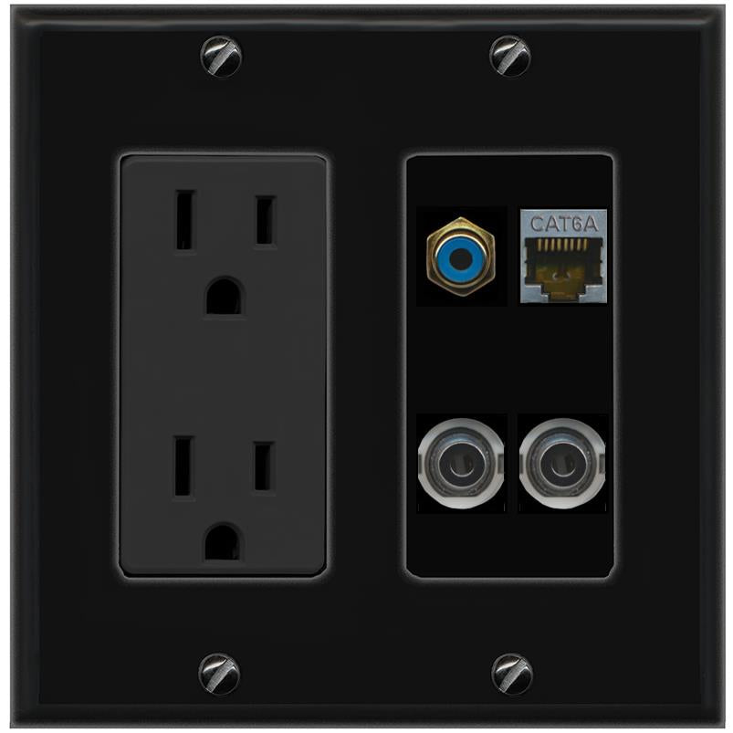 2 3.5mm CAT6A RCA-BLUE Wall Plate [Black]