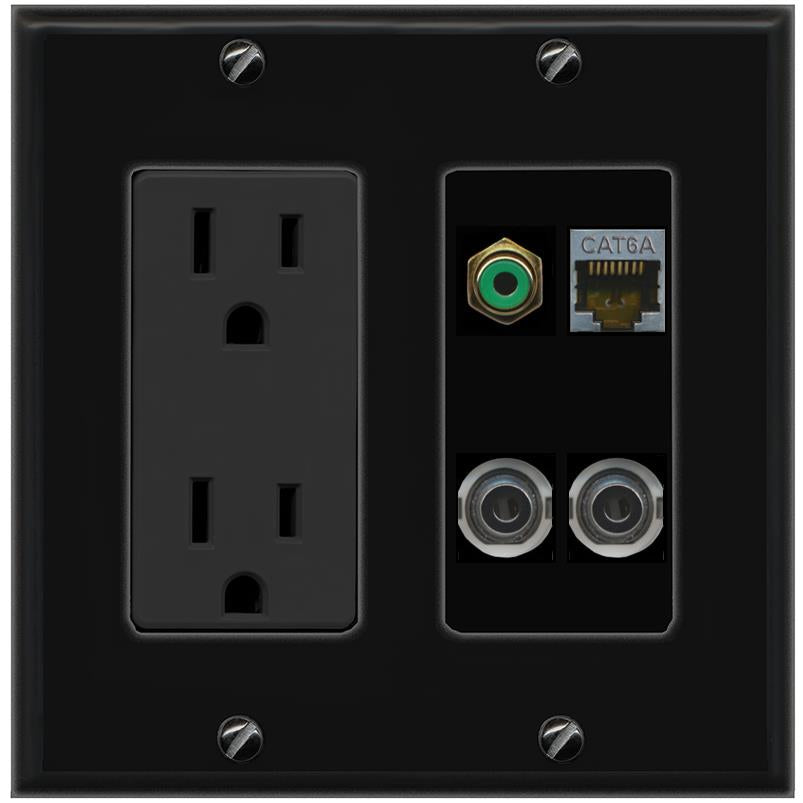 2 3.5mm CAT6A RCA-GREEN Wall Plate [Black]