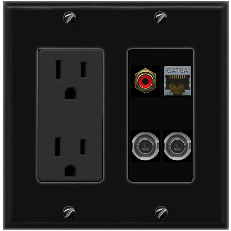 2 3.5mm CAT6A RCA-RED Wall Plate [Black]