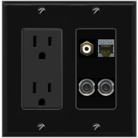 2 3.5mm CAT6A RCA-WHITE Wall Plate [Black]