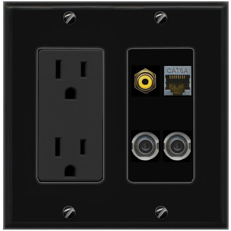 2 3.5mm CAT6A RCA-YELLOW Wall Plate [Black]