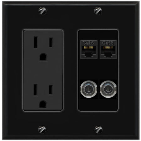 2 3.5mm 2 CAT6 Wall Plate [Black]