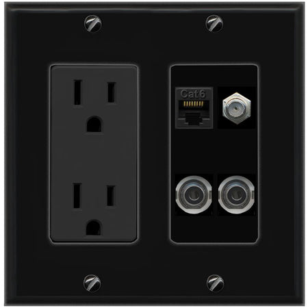 2 3.5mm CAT6 COAX Wall Plate [Black]