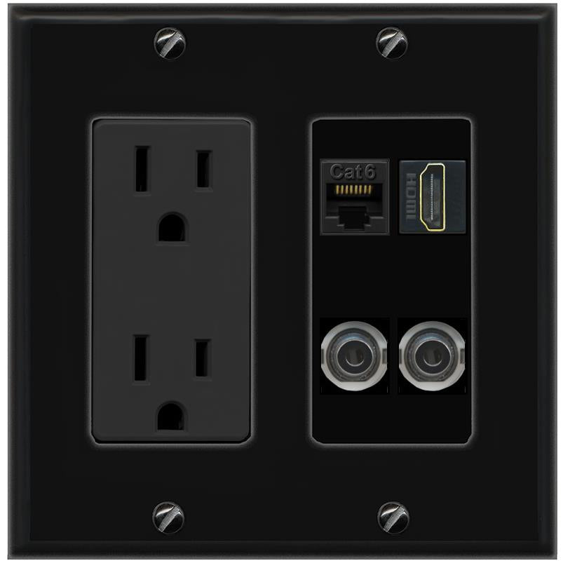 2 3.5mm CAT6 HDMI Wall Plate [Black]